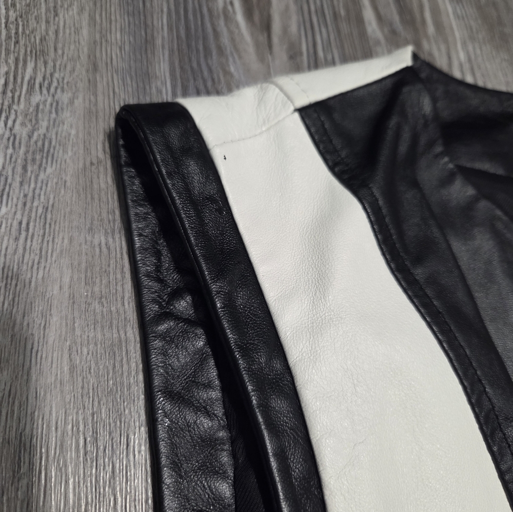 Bebe Jacket Genuine Leather, 3-Toned Colorblock Vest, Size S - Picture 9 of 10